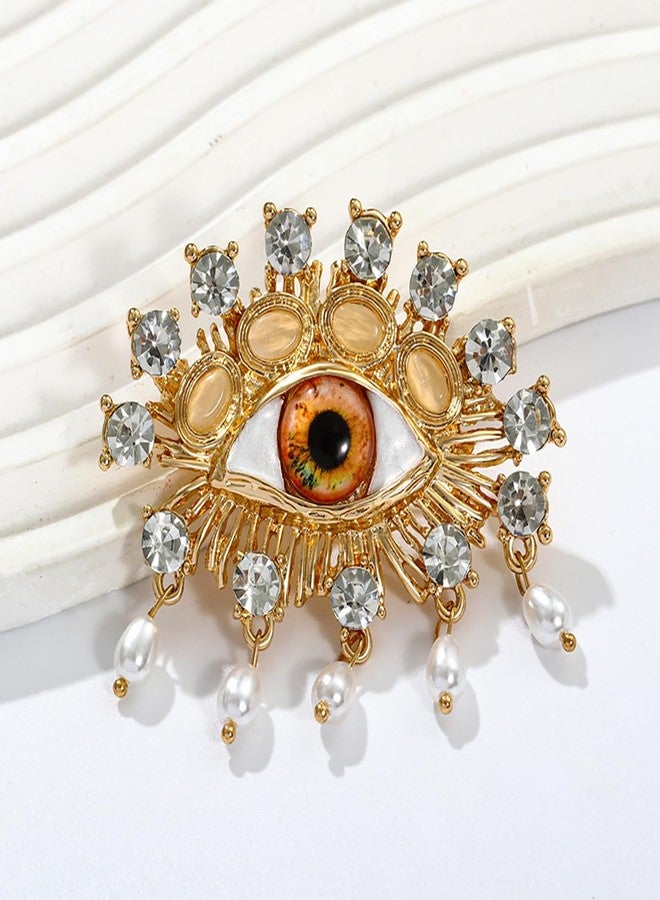 MXUHUI Evil Eye Brooch Fashion Unique Elegant Rhinestone Vintage Lucky Charms Eye Brooch Enamel Tassel Pearl Pin Clothing Jewelry Clothing Backpack Jacket Hat Decoration DIY (Yellow) - Image 3